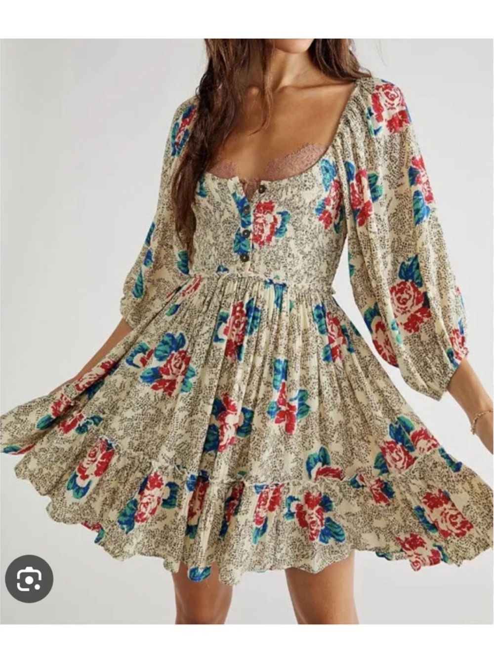 Free People Endless Summer Summer Picnic Printed Smocked Mini Dress S